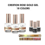 Cre8tion Rose Gold Gel 0.5oz - Full Set 18 colors w/ 3 Top Diamond 0.5oz & 1 Color Chart