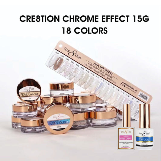 Cre8tion Set Chrome Nail Art Effect 15g - Full set 18 colors w/ 1 Chrome Base & 1 Chrome Top 0.5oz