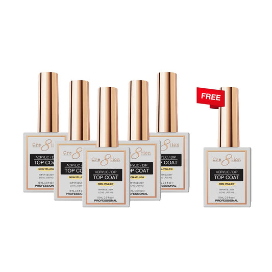 [6 Pack Bonus] Cre8tion Acrylic No Wipe LED/UV Top Coat 0.5oz (Compare - Buy 5 Get 1 Free)