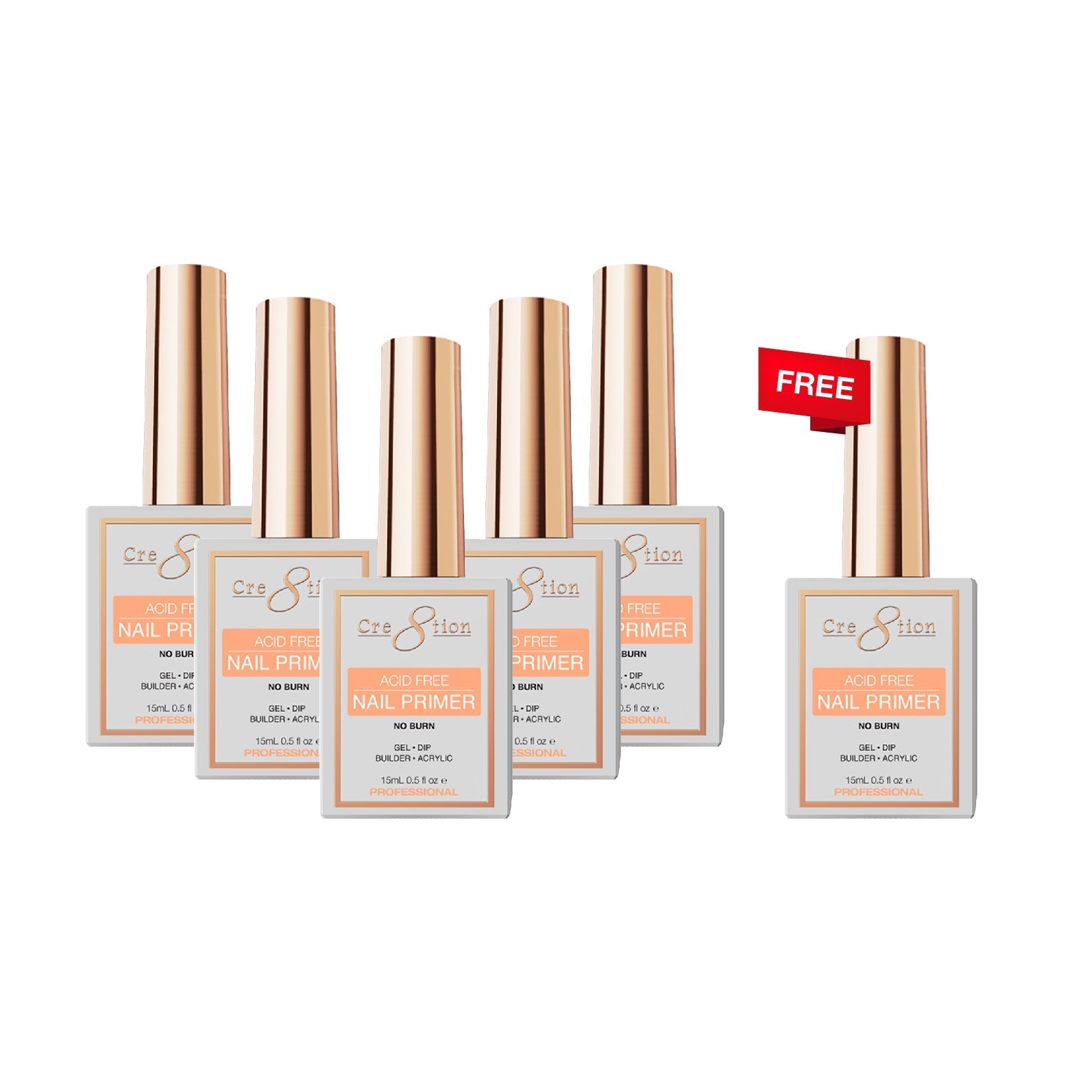 [6 Pack Bonus] Cre8tion No Burn Nail Primer 0.5oz (Compare - Buy 5 Get 1 Free)