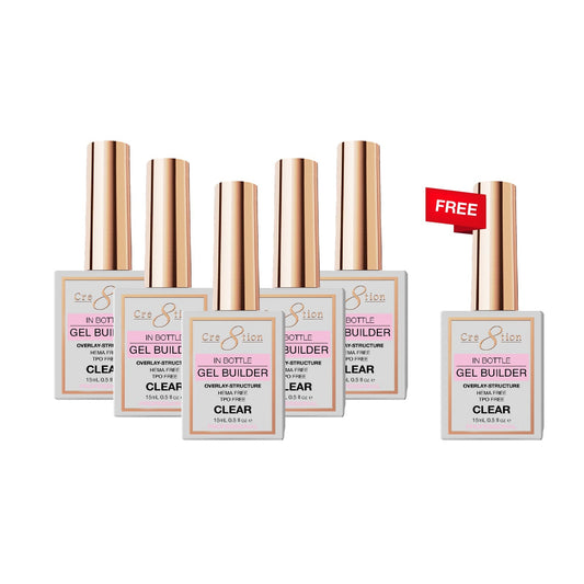 [6 Pack Bonus] Cre8tion Gel Collection - Overlay/ Brush on Builder 0.5oz 01 Clear (Compare - Buy 5 Get 1 Free)