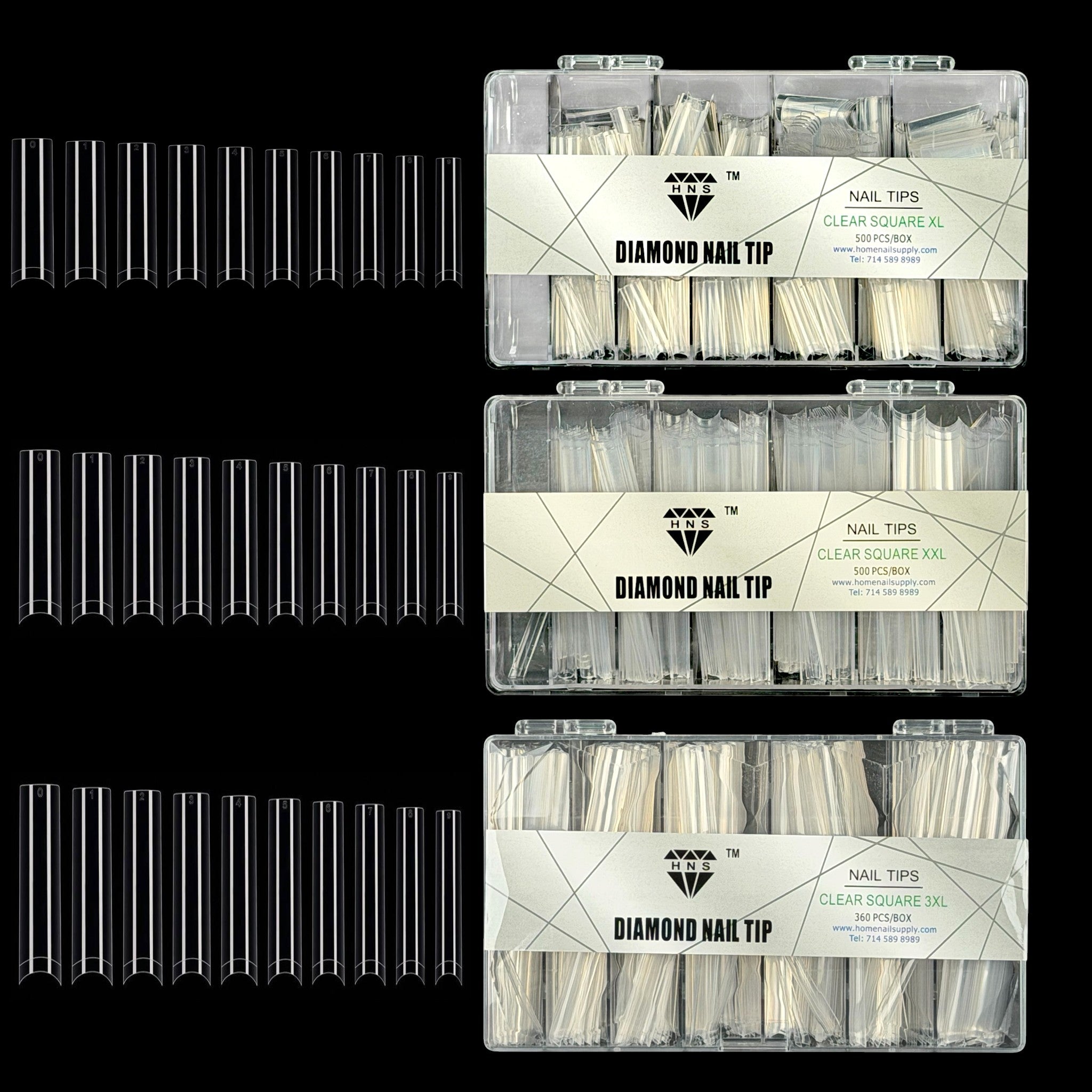 HNS DIAMOND NAIL TIP CLEAR SQUARE