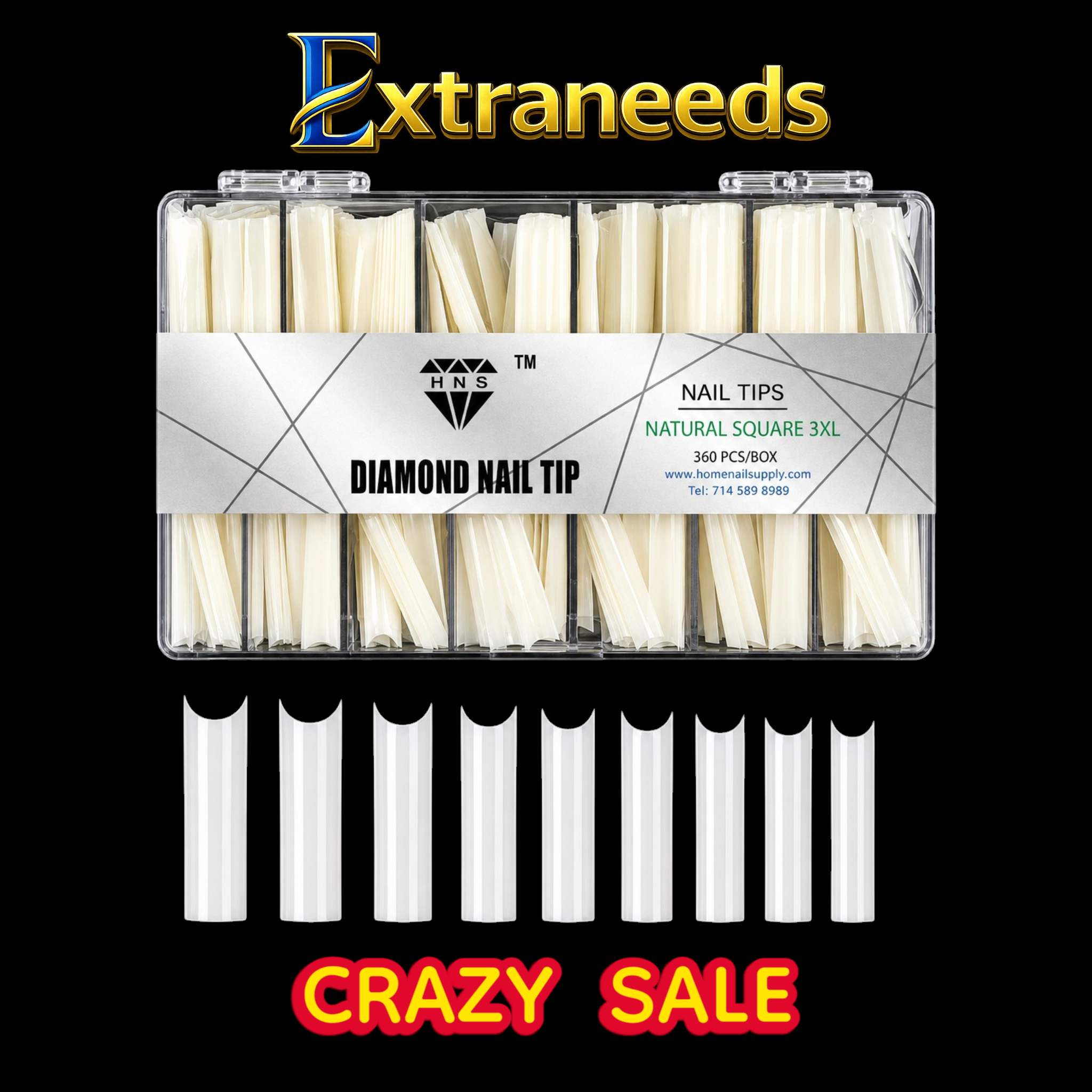 HNS DIAMOND NAIL TIP NATURAL SQUARE