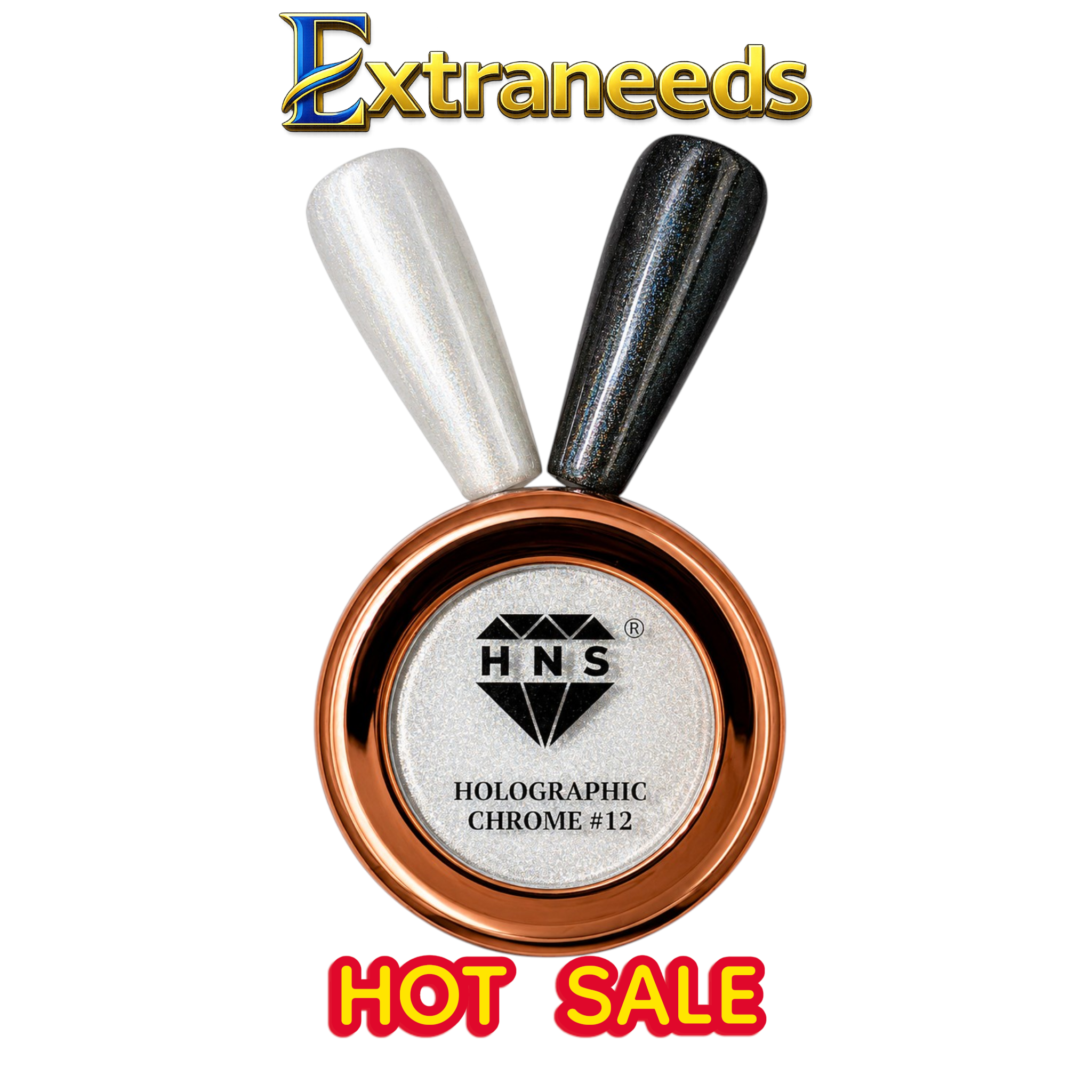 HNS DIAMOND HOLOGRAPHIC CHROME  POWDER 12 COLORS COLECCTION free 2 base chorme HNS
