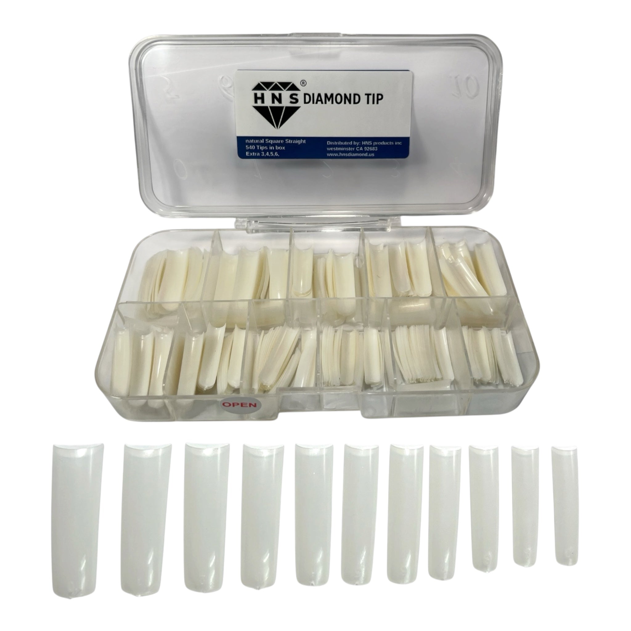 HNS NATUTAL SQUARE STRAIGHT NAIL TIP  540 EACH  IN BOX