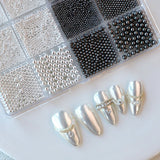Cre8tion Nail Art Accessory Assorted Black Pearl & Silver Beads 06